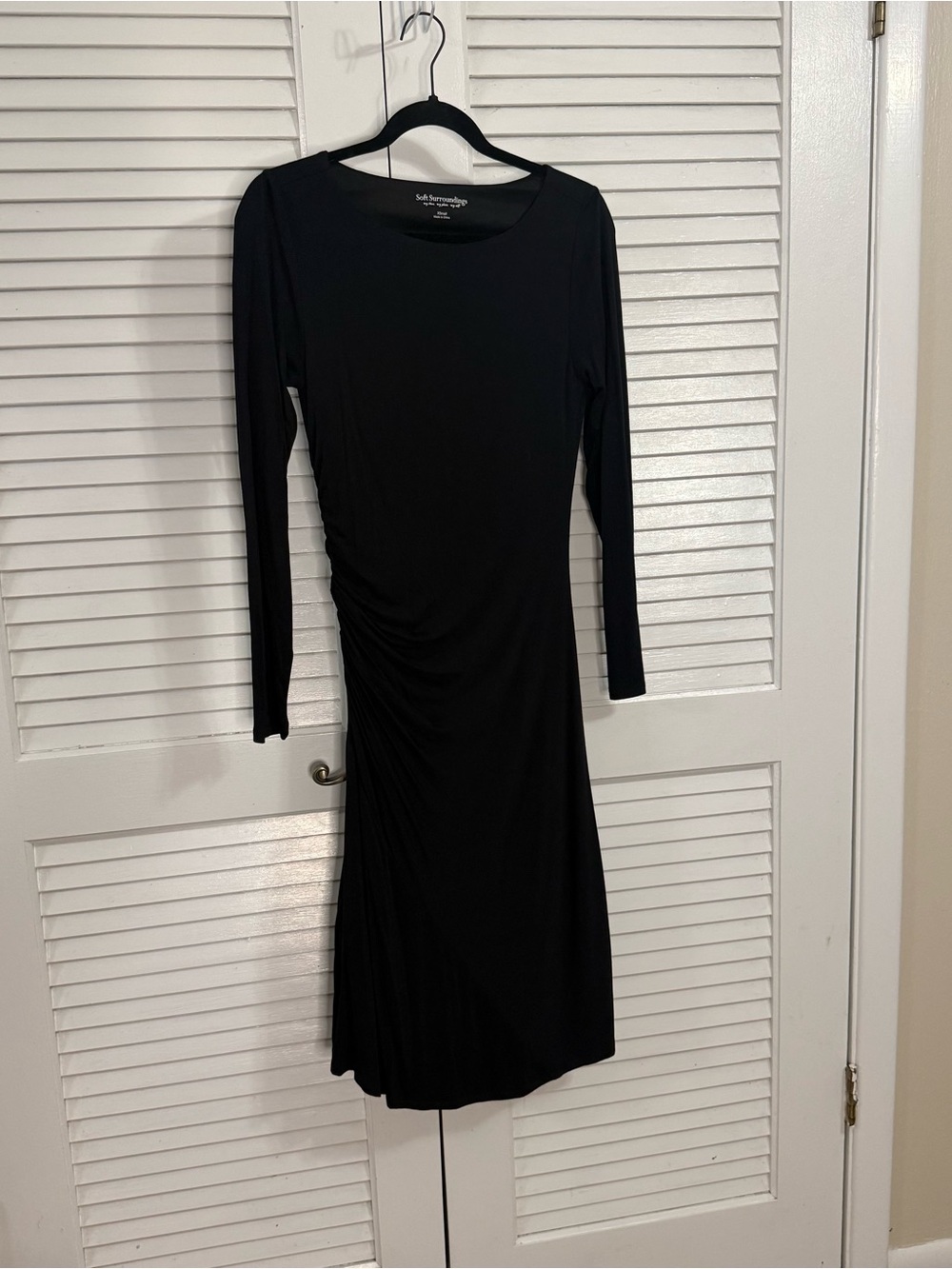 Soft Surroundings Black Long-Sleeve Side-Ruch Dress